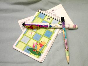 Notepad, pen, pencil
